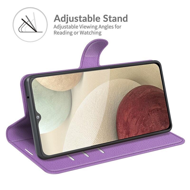 Litchi PU bőr pénztárca tok Samsung Galaxy A22 4G/M22 - lila