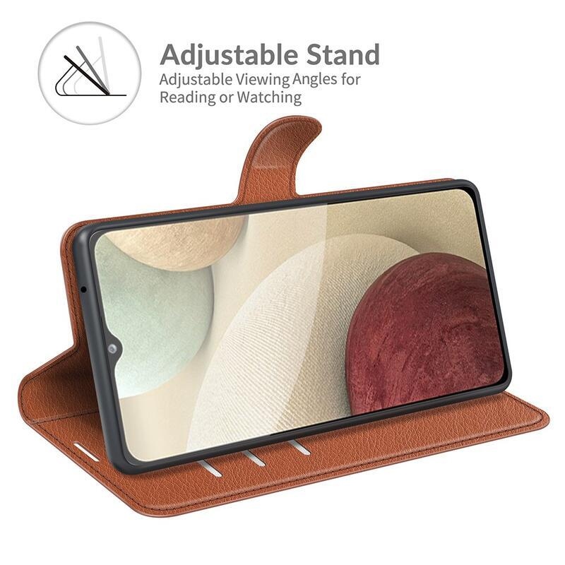 Litchi PU bőr pénztárca tok Samsung Galaxy A22 4G/M22 készülékhez - barna