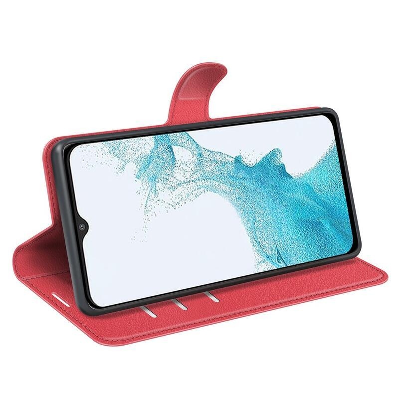 Litchi PU bőr pénztárca tok Samsung Galaxy A23 4G/5G - piros