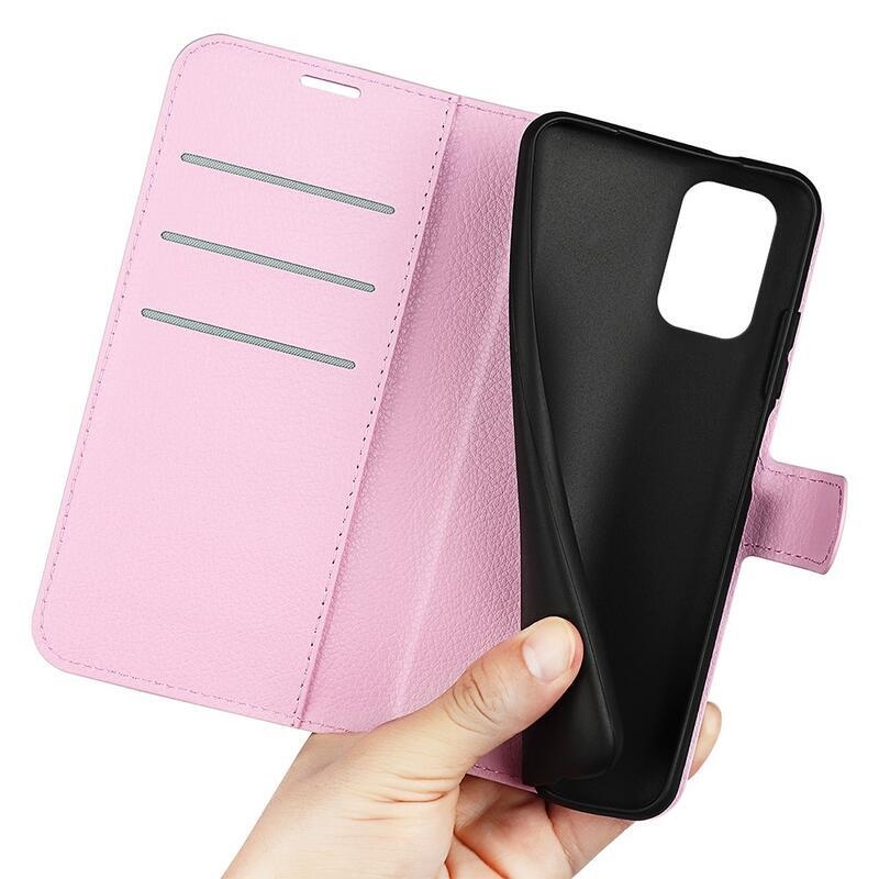 Litchi PU bőr pénztárca tok Samsung Galaxy A23 4G/5G készülékhez - rózsaszín