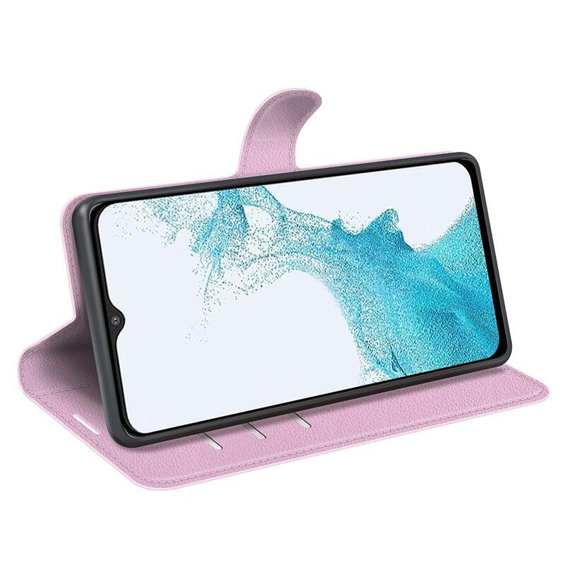 Litchi PU bőr pénztárca tok Samsung Galaxy A23 4G/5G készülékhez - rózsaszín