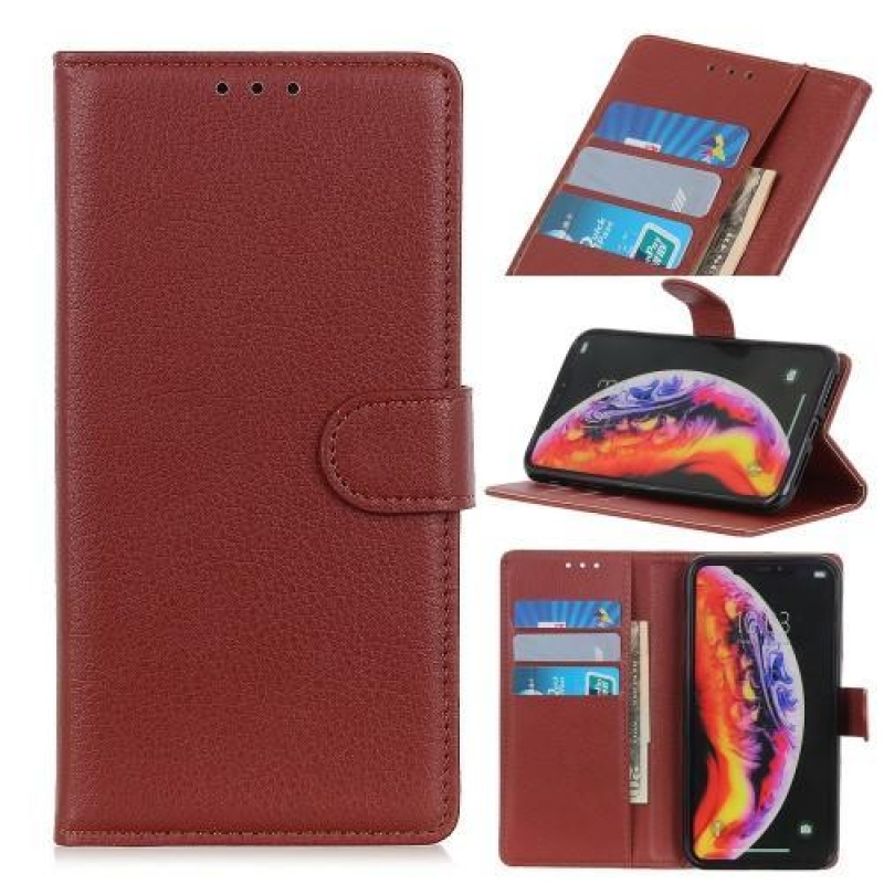 Litchi PU bőr pénztárca tok Samsung Galaxy A30 / A20-hoz - barna