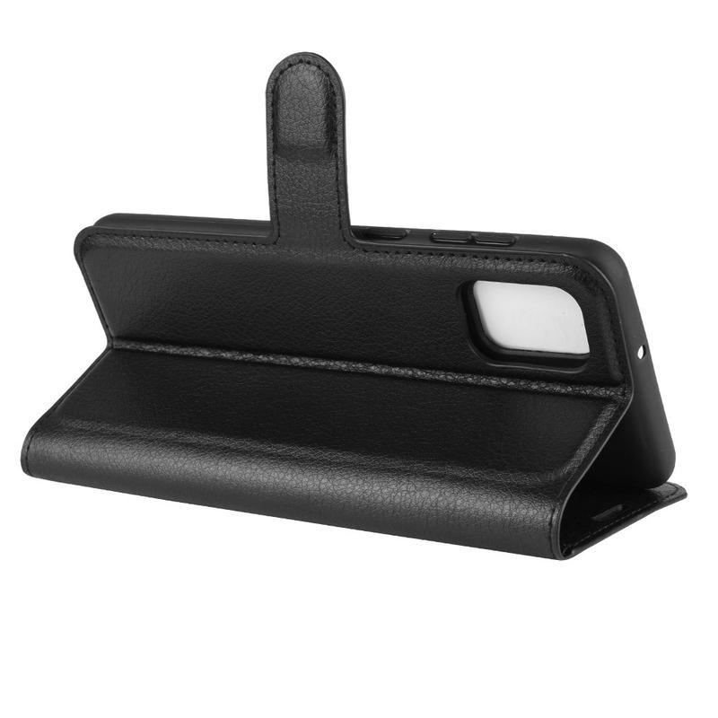 Litchi PU bőr pénztárca tok Samsung Galaxy A31-hez - fekete