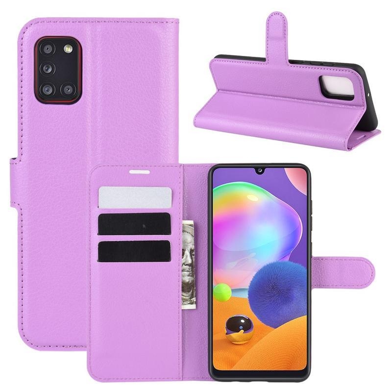 Litchi PU bőr pénztárca tok Samsung Galaxy A31-hez - lila
