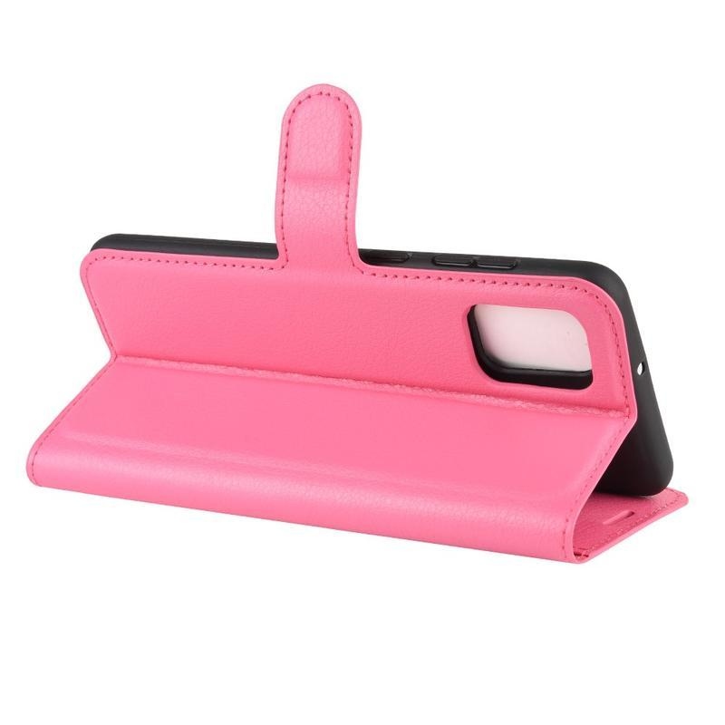 Litchi PU bőr pénztárca tok Samsung Galaxy A31 - rózsaszínű