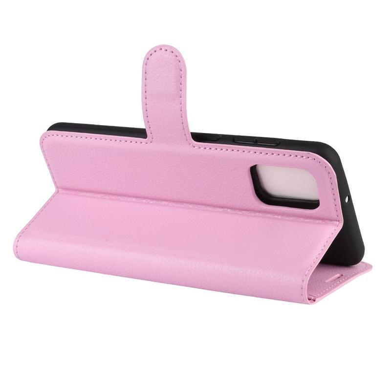 Litchi PU bőr pénztárca tok Samsung Galaxy A31-hez - rózsaszín