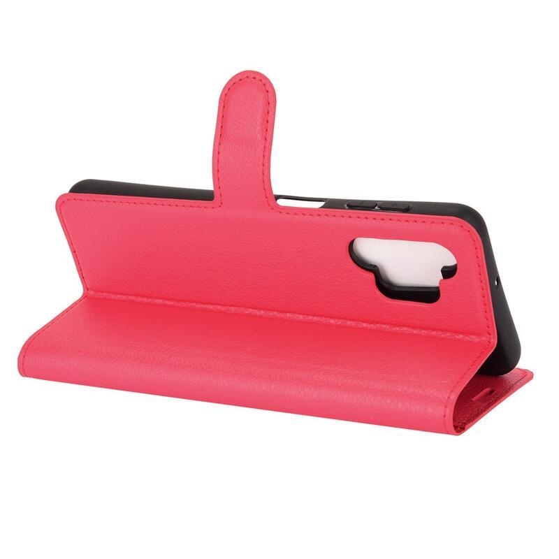 Litchi PU bőr pénztárca tok Samsung Galaxy A32 5G - piros