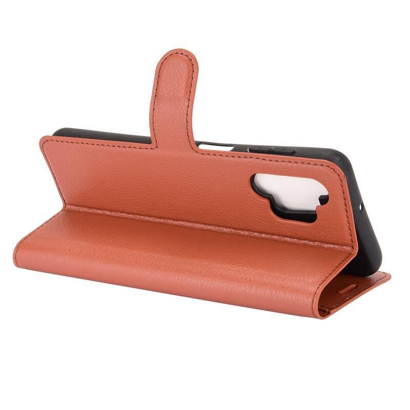 Litchi PU bőr pénztárca tok Samsung Galaxy A32 5G számára - barna