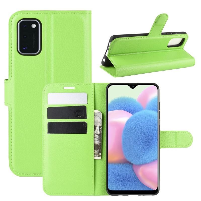Litchi PU bőr pénztárca tok Samsung Galaxy A41-hez - zöld