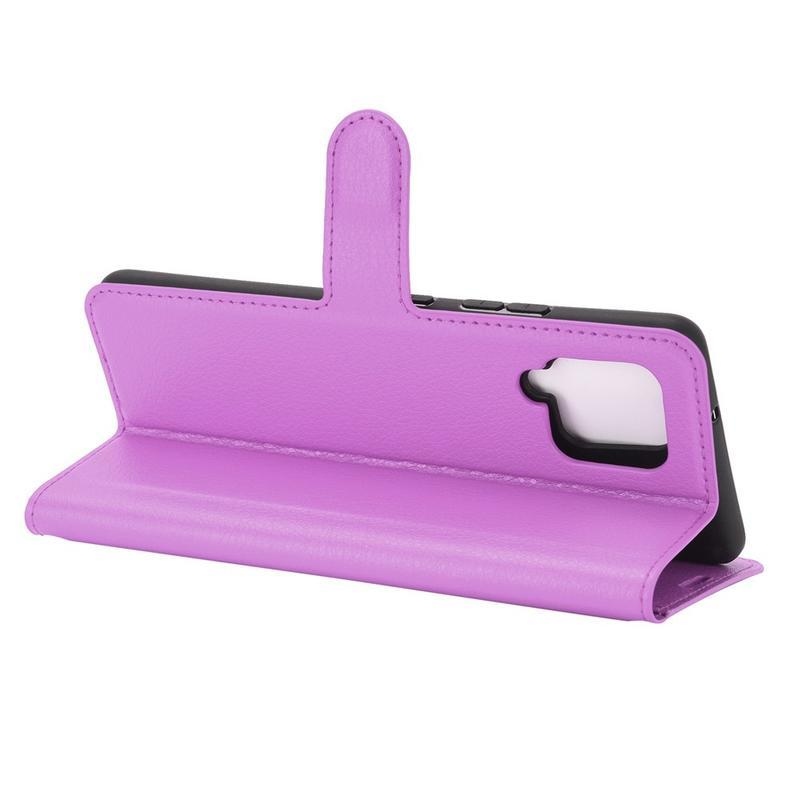 Litchi PU bőr pénztárca tok Samsung Galaxy A42 5G-hez - lila