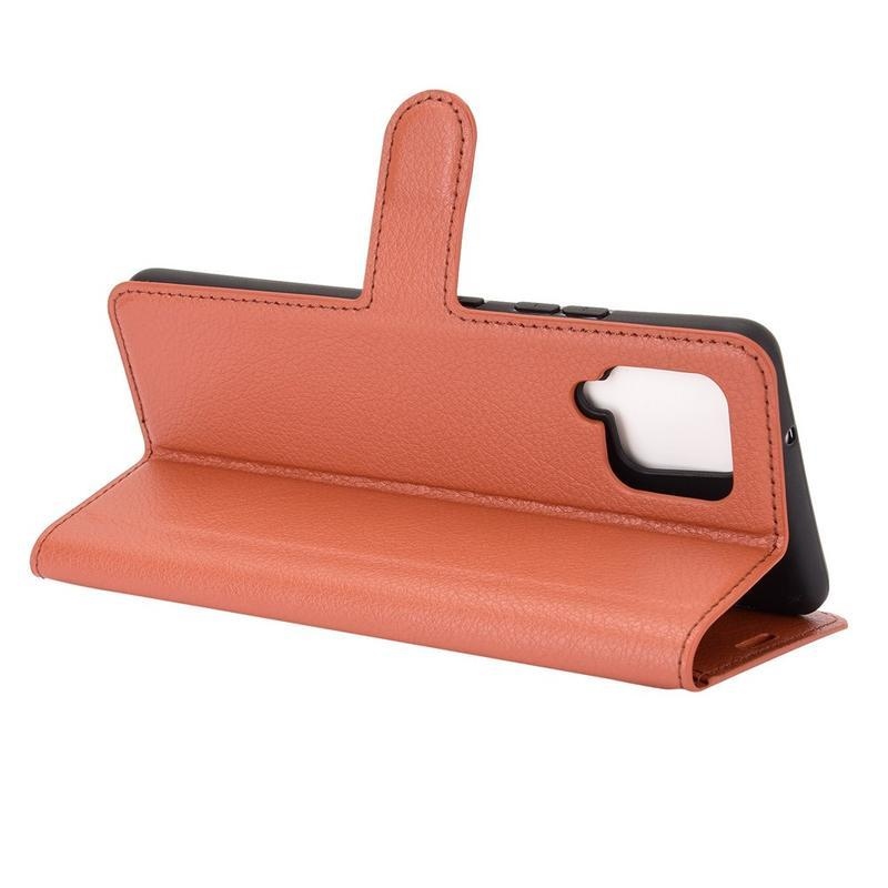 Litchi PU bőr pénztárca tok Samsung Galaxy A42 5G-hez - barna