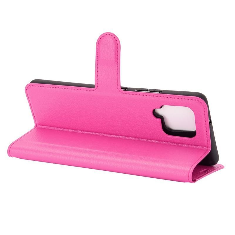 Litchi PU bőr pénztárca tok Samsung Galaxy A42 5G - rózsaszínű