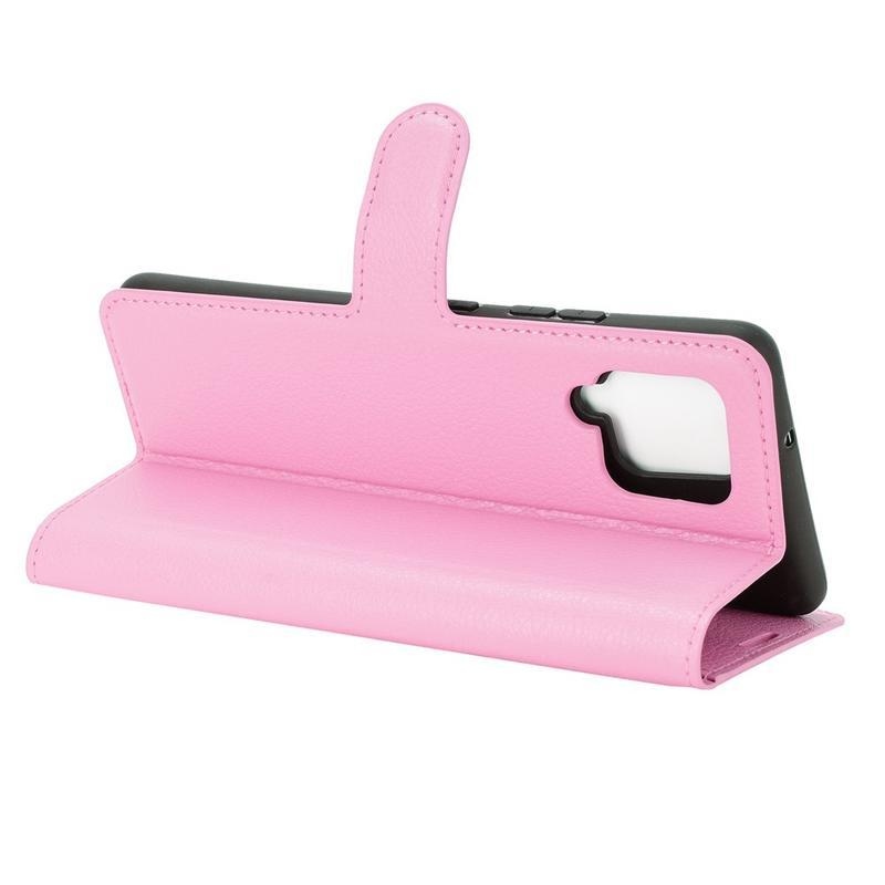 Litchi PU bőr pénztárca tok Samsung Galaxy A42 5G-hez - rózsaszín