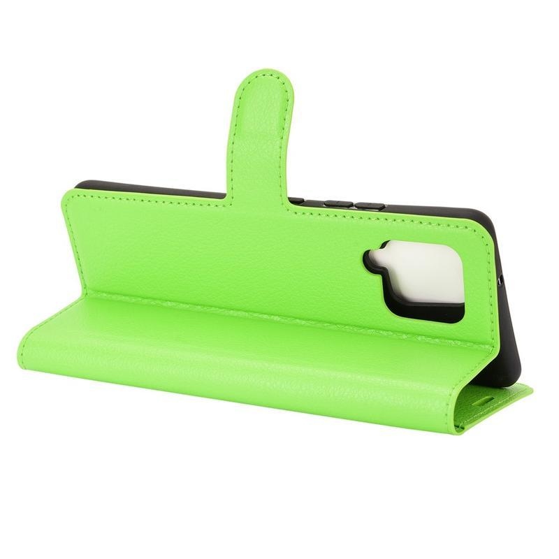 Litchi PU bőr pénztárca tok Samsung Galaxy A42 5G-hez - zöld
