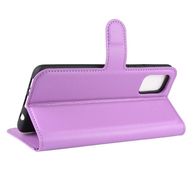 Litchi PU bőr pénztárca tok Samsung Galaxy A51 5G-hez - lila