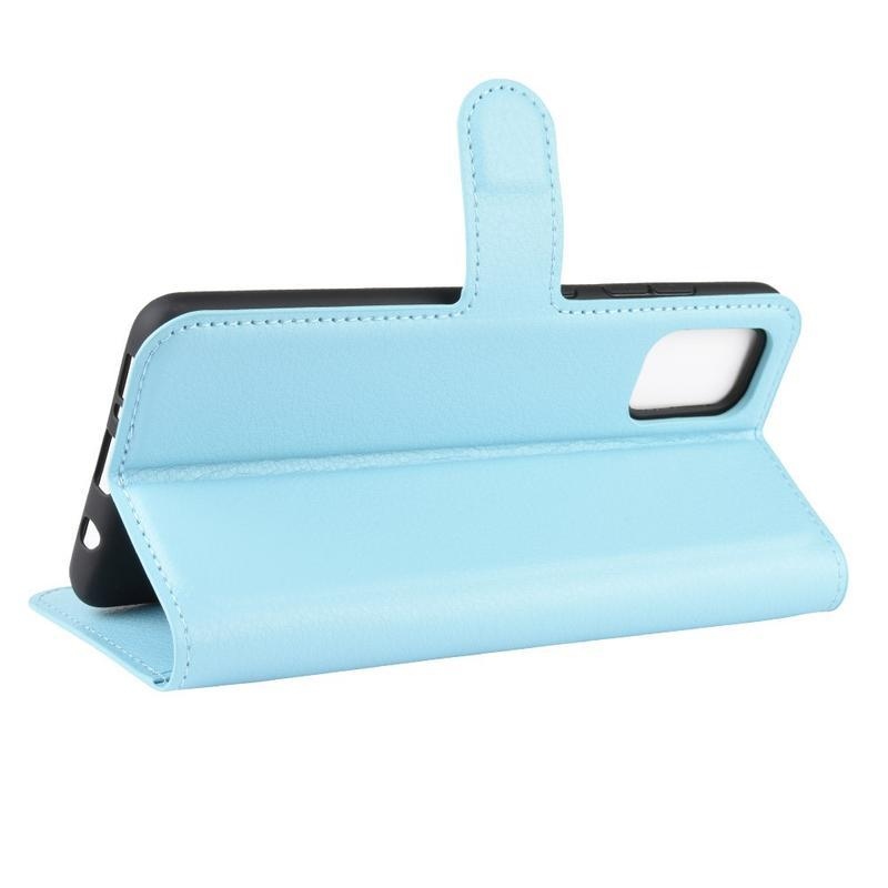 Litchi PU bőr pénztárca tok Samsung Galaxy A51 5G-hez - kék