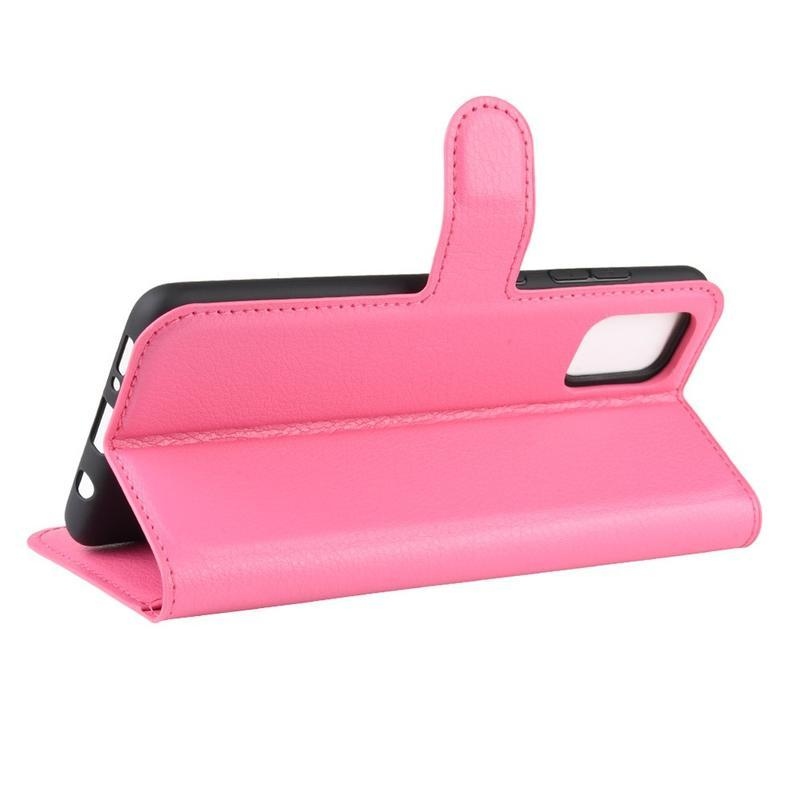 Litchi PU bőr pénztárca tok Samsung Galaxy A51 5G - rózsaszínű