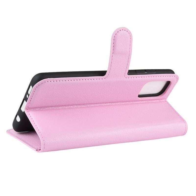 Litchi PU bőr pénztárca tok Samsung Galaxy A51 5G-hez - rózsaszín