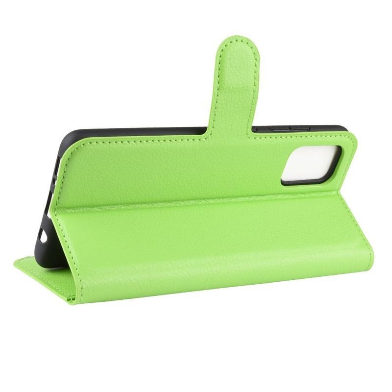 Litchi PU bőr pénztárca tok Samsung Galaxy A51 5G-hez - zöld