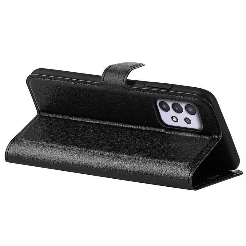 Litchi PU bőr pénztárca tok Samsung Galaxy A53 5G-hez - fekete