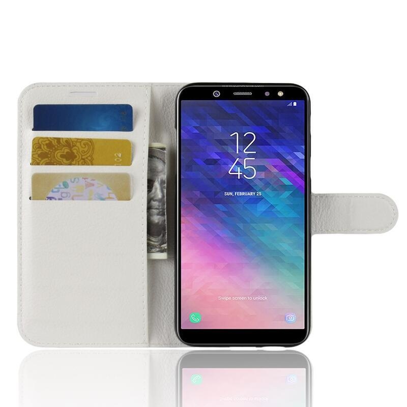 Litchi PU bőr pénztárca tok Samsung Galaxy A6 (2018) - fehér