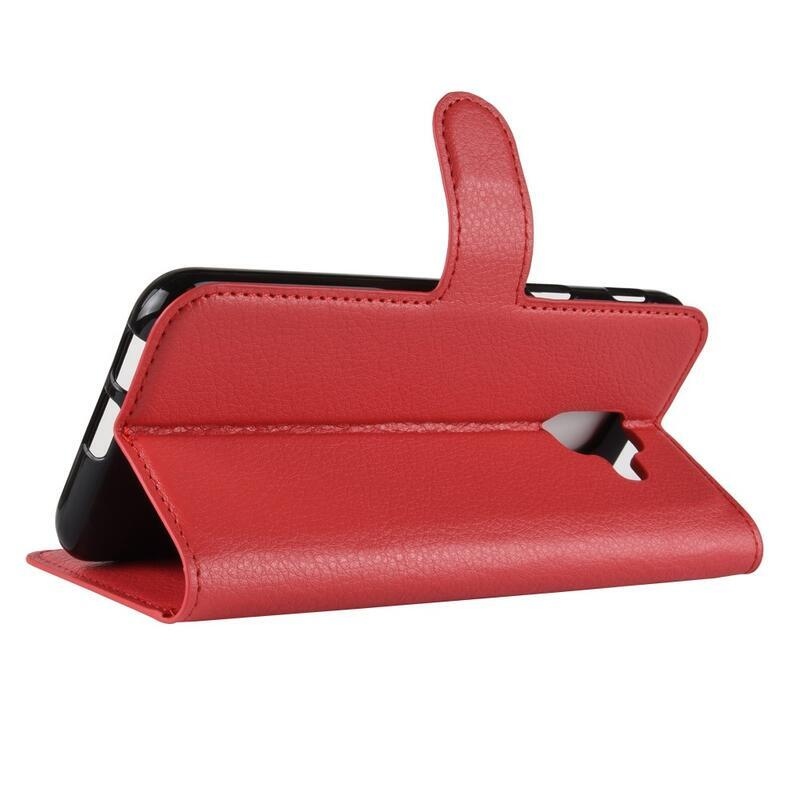 Litchi PU bőr pénztárca tok Samsung Galaxy A6 (2018) - piros