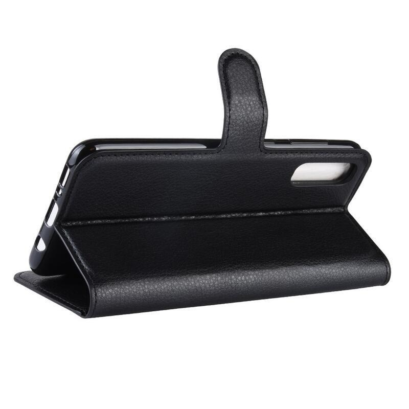 Litchi PU bőr pénztárca tok Samsung Galaxy A70 készülékhez - fekete