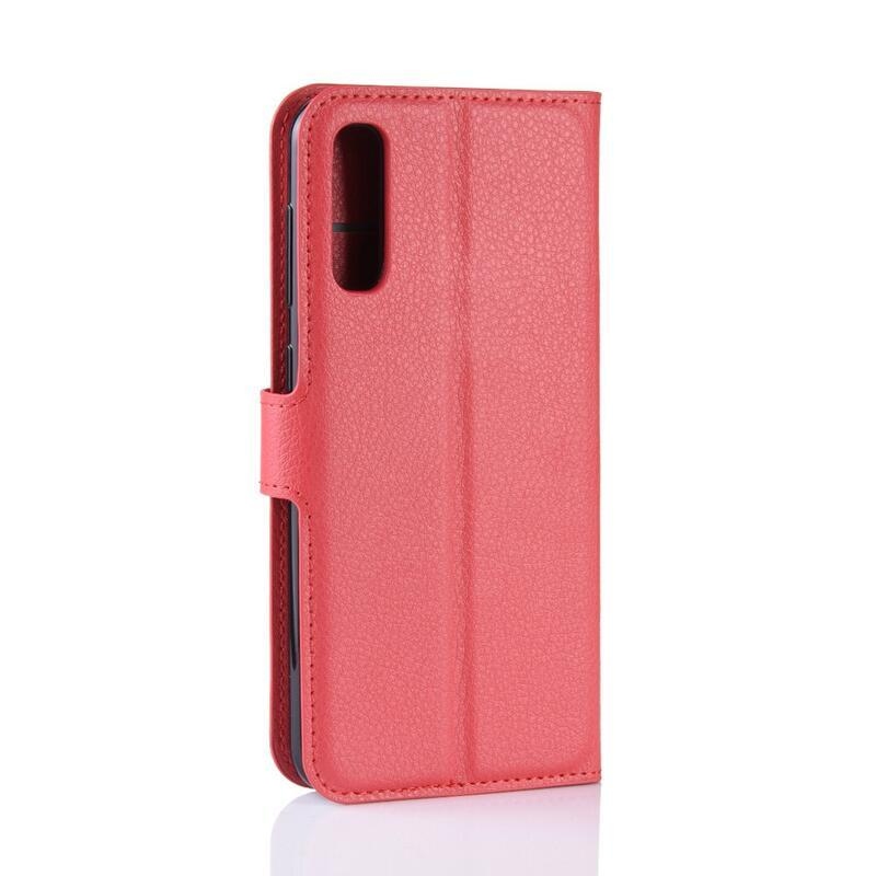 Litchi PU bőr pénztárca tok Samsung Galaxy A70-hez - piros