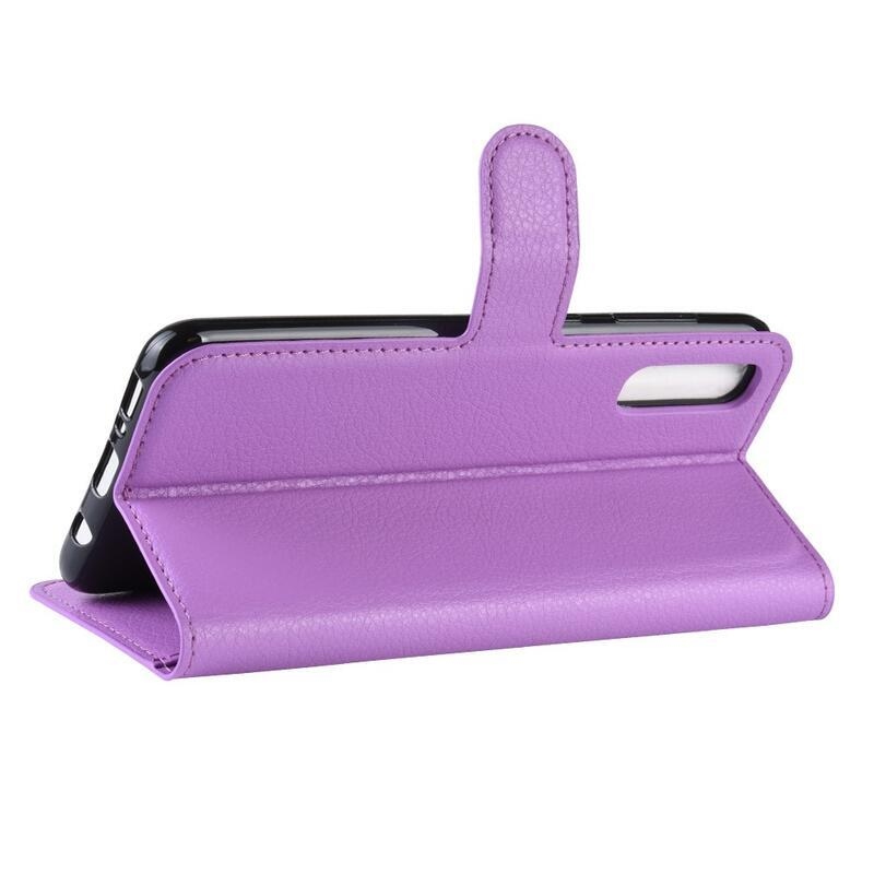 Litchi PU bőr pénztárca tok Samsung Galaxy A70 készülékhez - lila