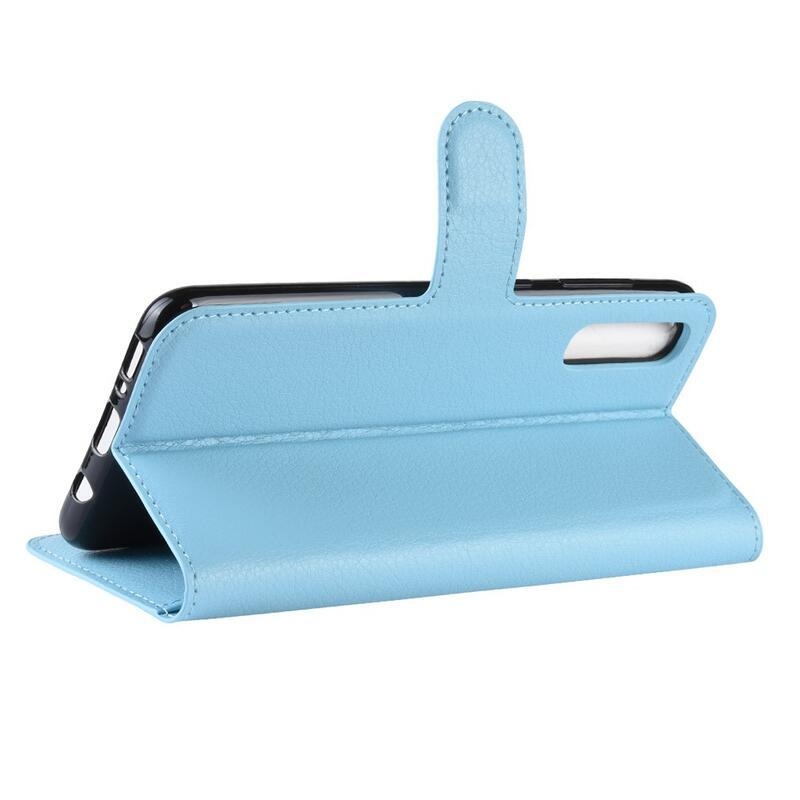 Litchi PU bőr pénztárca tok Samsung Galaxy A70 készülékhez - kék