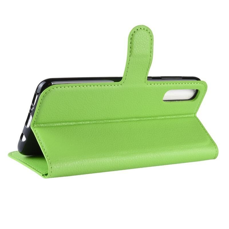 Litchi PU bőr pénztárca tok Samsung Galaxy A70-hez - zöld