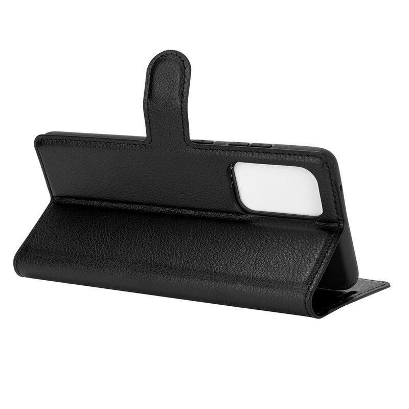 Litchi PU bőr pénztárca tok Samsung Galaxy A72 5G/4G - fekete