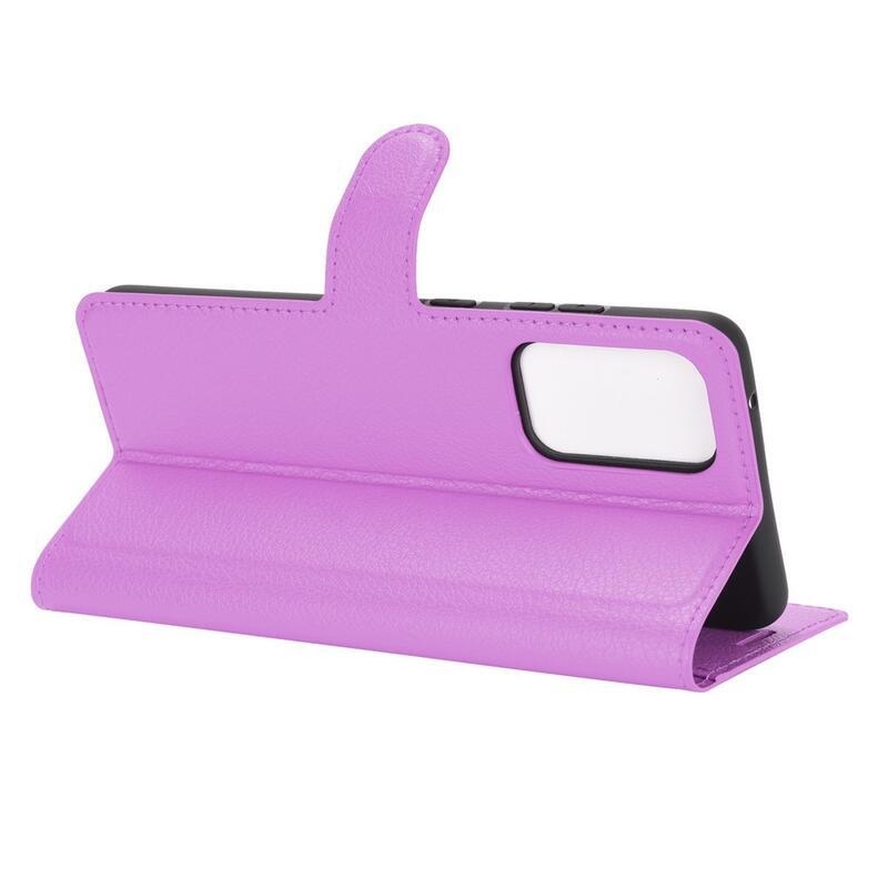 Litchi PU bőr pénztárca tok Samsung Galaxy A72 5G/4G - lila