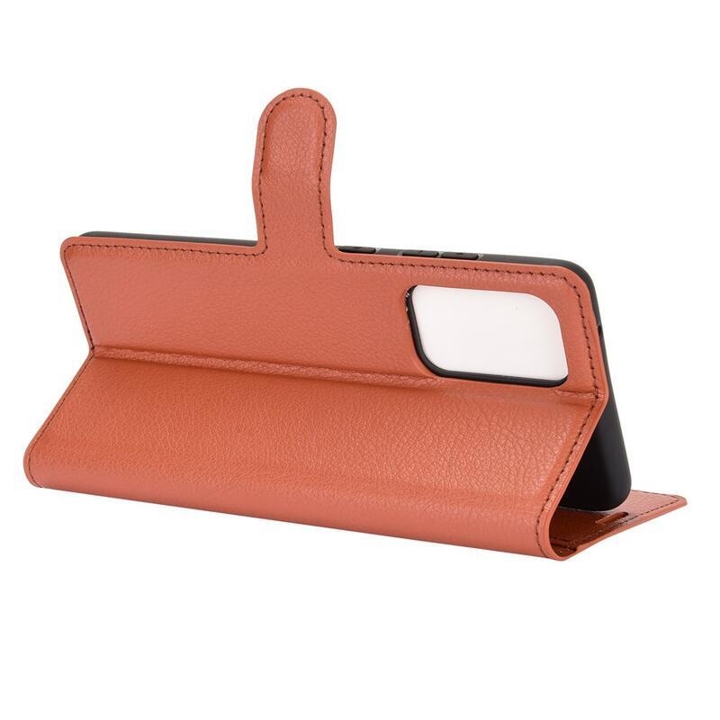 Litchi PU bőr pénztárca tok Samsung Galaxy A72 5G/4G - barna