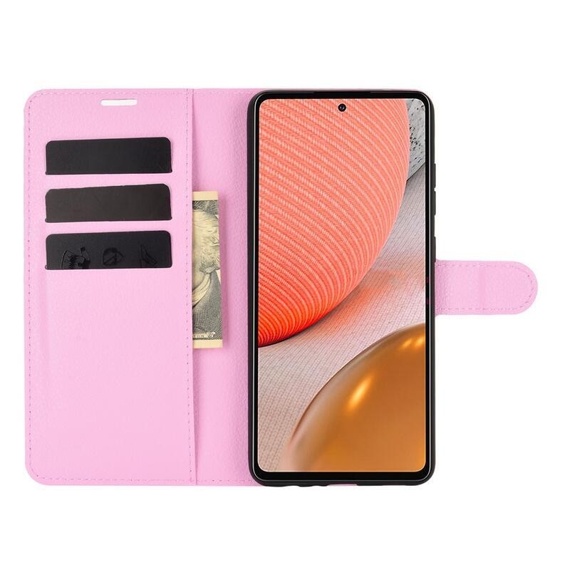 Litchi PU bőr pénztárca tok Samsung Galaxy A72 5G/4G - pink