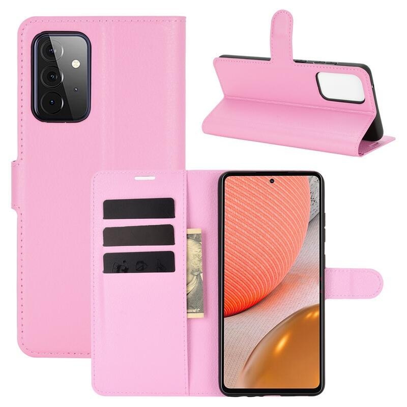 Litchi PU bőr pénztárca tok Samsung Galaxy A72 5G/4G - pink