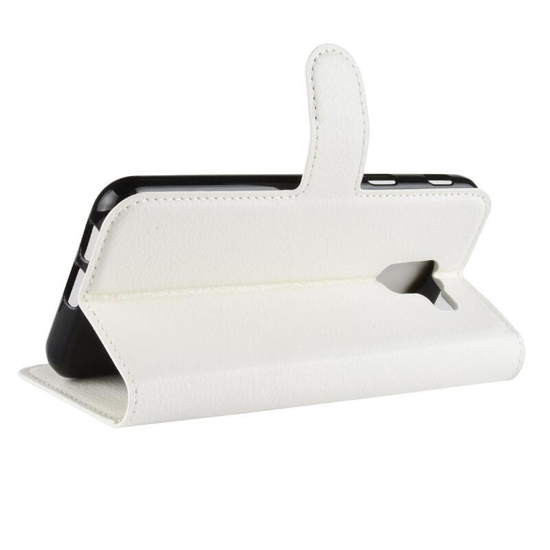 Litchi PU bőr pénztárca tok Samsung Galaxy J6 (2018) számára - fehér