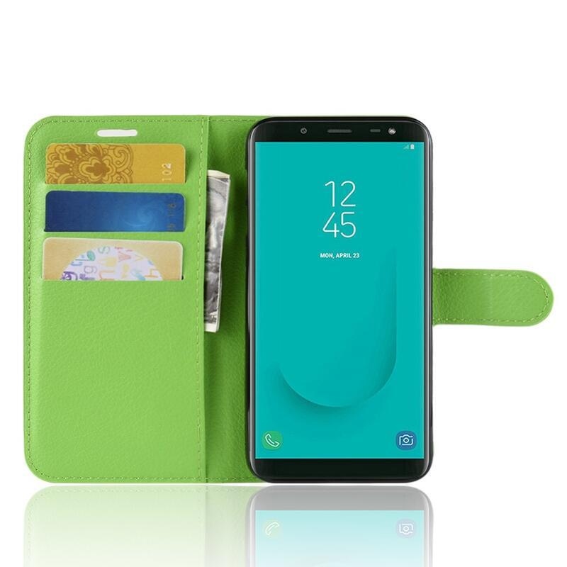 Litchi PU bőr pénztárca tok Samsung Galaxy J6 (2018) - zöld