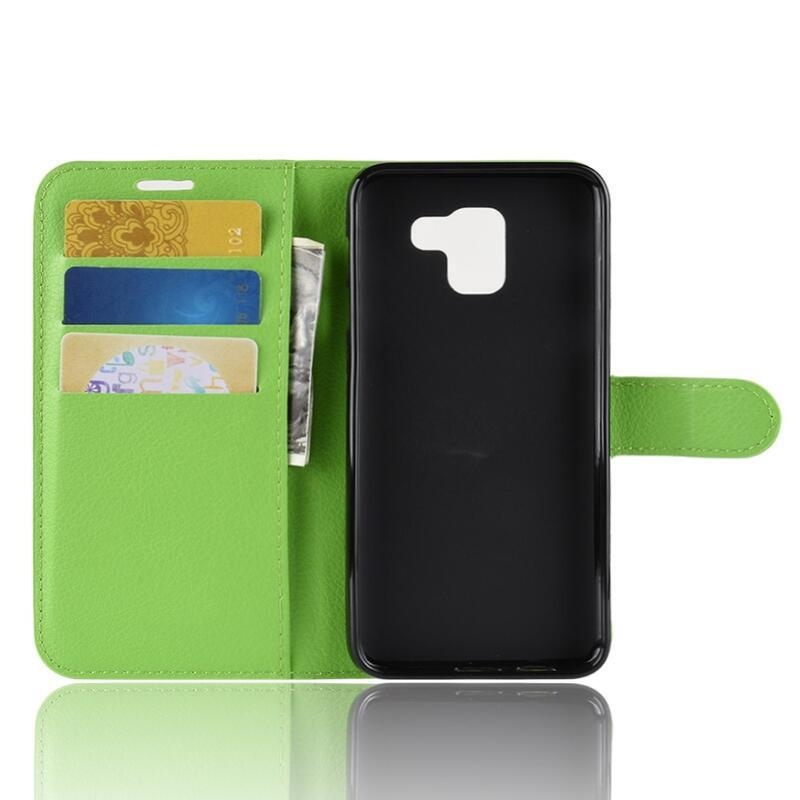 Litchi PU bőr pénztárca tok Samsung Galaxy J6 (2018) - zöld