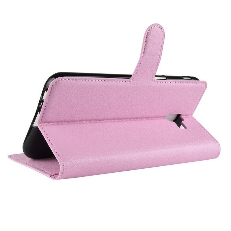 Litchi PU bőr pénztárca tok Samsung Galaxy J6 Plus-hoz - rózsaszín