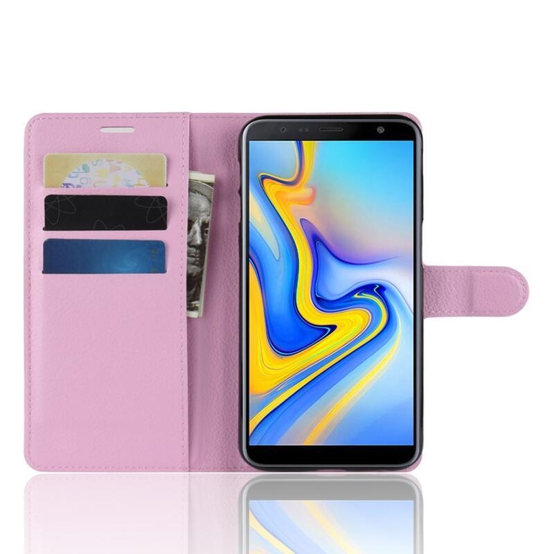 Litchi PU bőr pénztárca tok Samsung Galaxy J6 Plus-hoz - rózsaszín