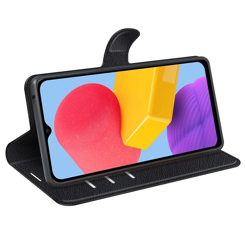 Litchi PU bőr pénztárca tok Samsung Galaxy M13 4G - fekete