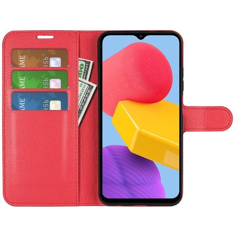Litchi PU bőr pénztárca tok Samsung Galaxy M13 4G-hez - piros