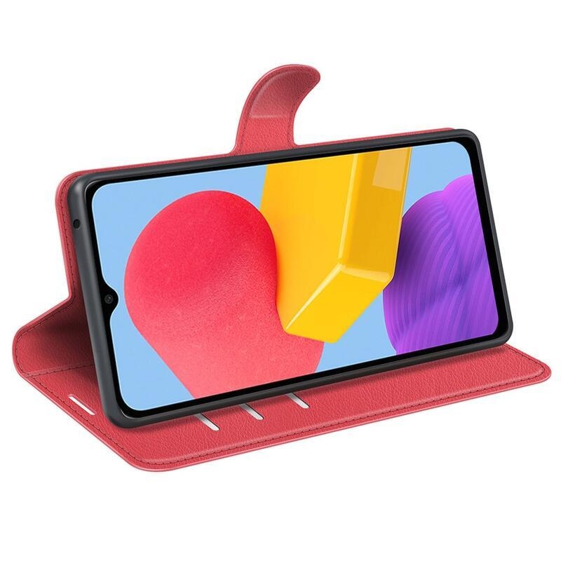 Litchi PU bőr pénztárca tok Samsung Galaxy M13 4G-hez - piros