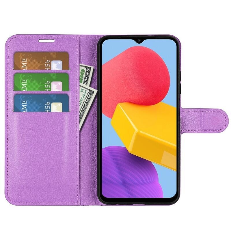 Litchi PU bőr pénztárca tok Samsung Galaxy M13 4G-hez - lila