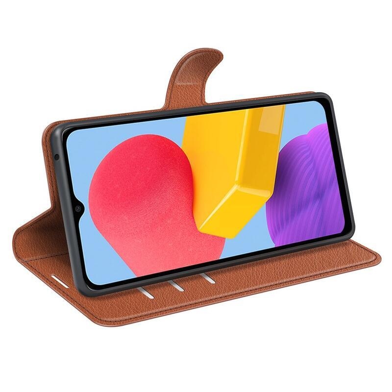 Litchi PU bőr pénztárca tok Samsung Galaxy M13 4G-hez - barna