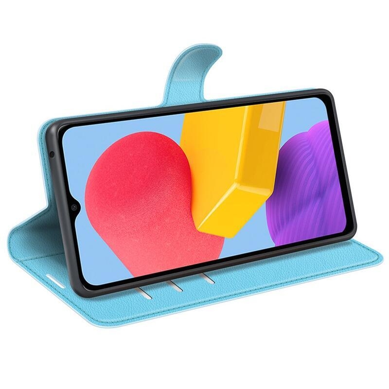 Litchi PU bőr pénztárca tok Samsung Galaxy M13 4G-hez - kék