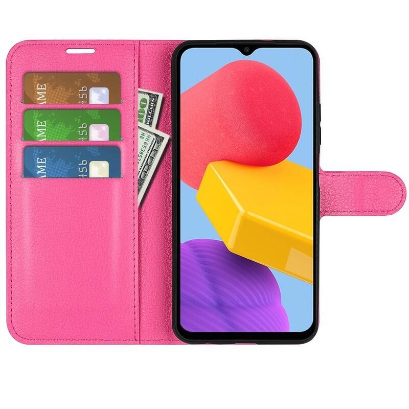 Litchi PU bőr pénztárca tok Samsung Galaxy M13 4G - rózsaszínű