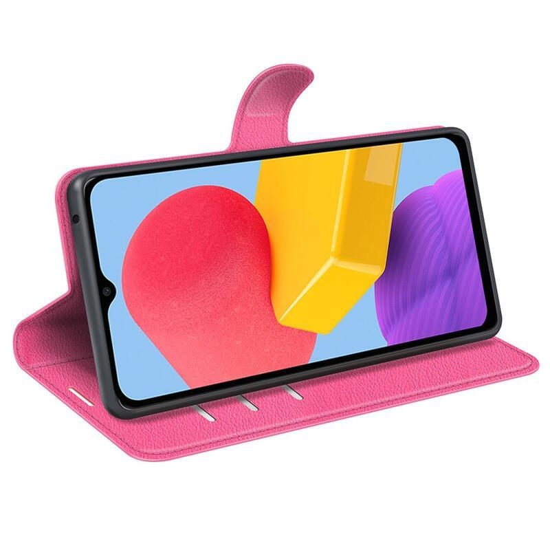 Litchi PU bőr pénztárca tok Samsung Galaxy M13 4G - rózsaszínű