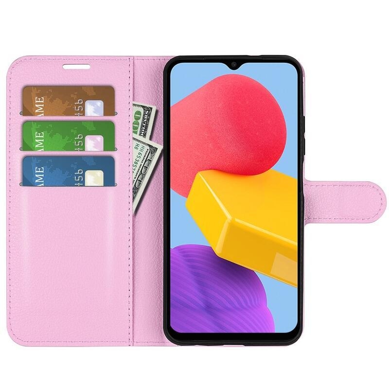 Litchi PU bőr pénztárca tok Samsung Galaxy M13 4G-hez - rózsaszín